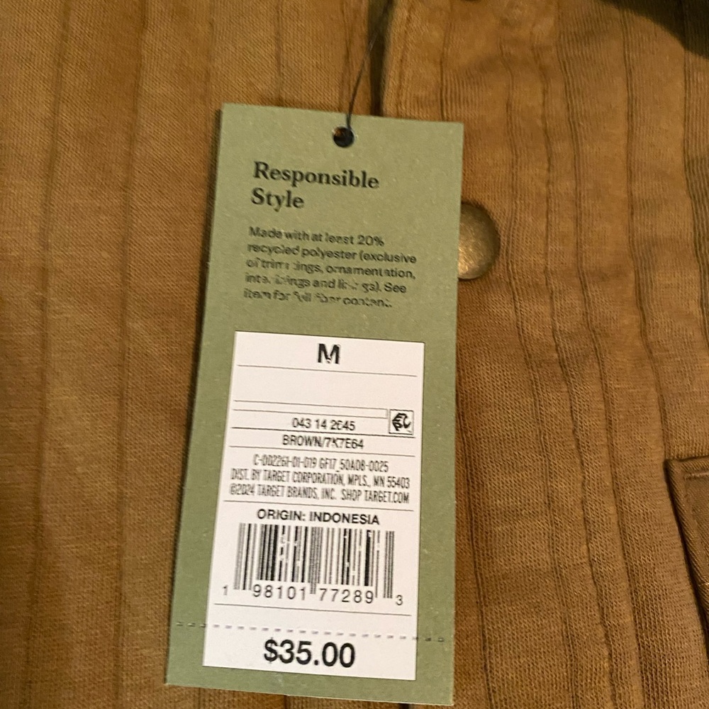 Brown Lightweight Shirt Jacket with Quilted Design Size Medium.  NWT - Picture 8 of 12